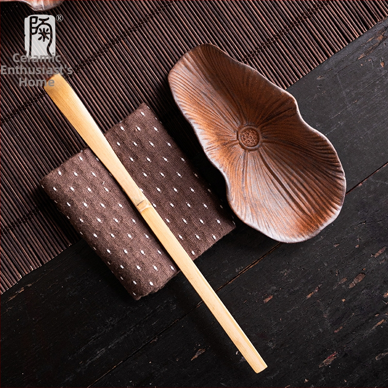 Set de ceai din ceramică groasă cu recipient ceramic pentru ceai și linguriță de bambus pentru ceremonia Zen Gongfu