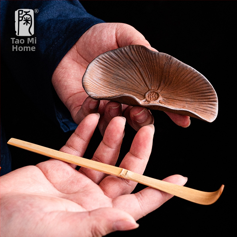 Set de ceai din ceramică groasă cu recipient ceramic pentru ceai și linguriță de bambus pentru ceremonia Zen Gongfu