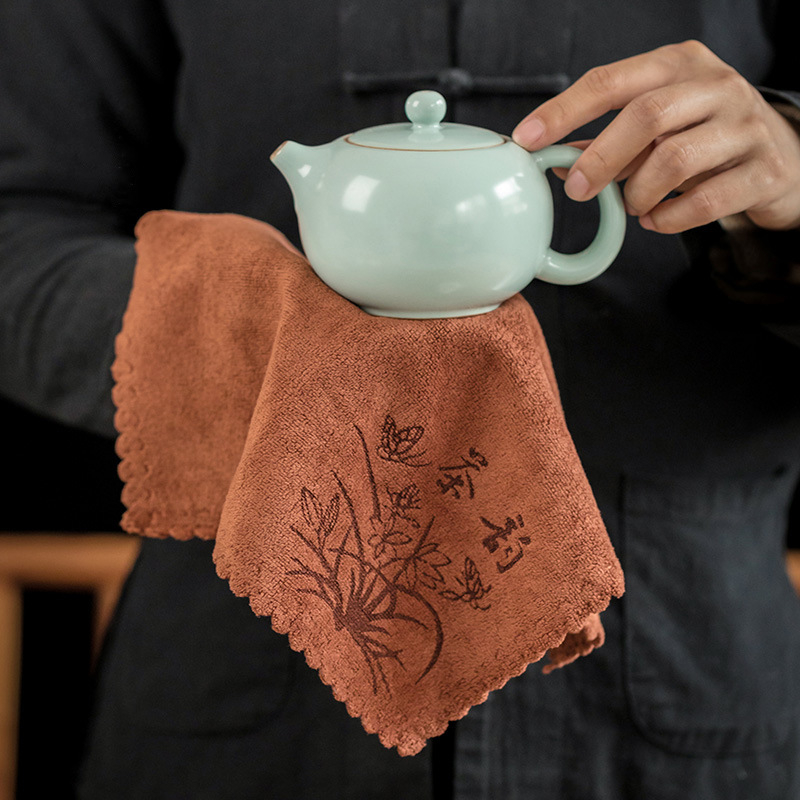 Prosop de ceai din bumbac, absorbant și îngroșat, pentru masă de ceai, dimensiune mică, covoraș pentru ceai, accesoriu pentru setul de ceai