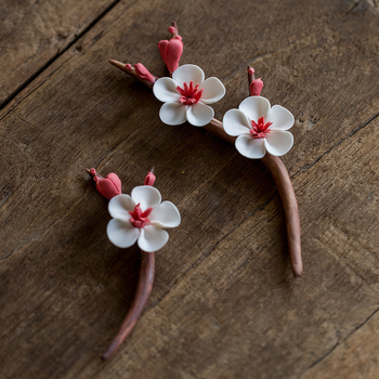 Tea pet ceramic, făcut manual, cu ramură de floare de prune, accesoriu pentru ceremonia ceaiului, clips pentru ceai