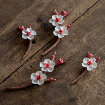Tea pet ceramic, făcut manual, cu ramură de floare de prune, accesoriu pentru ceremonia ceaiului, clips pentru ceai