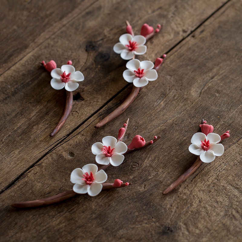Tea pet ceramic, făcut manual, cu ramură de floare de prune, accesoriu pentru ceremonia ceaiului, clips pentru ceai