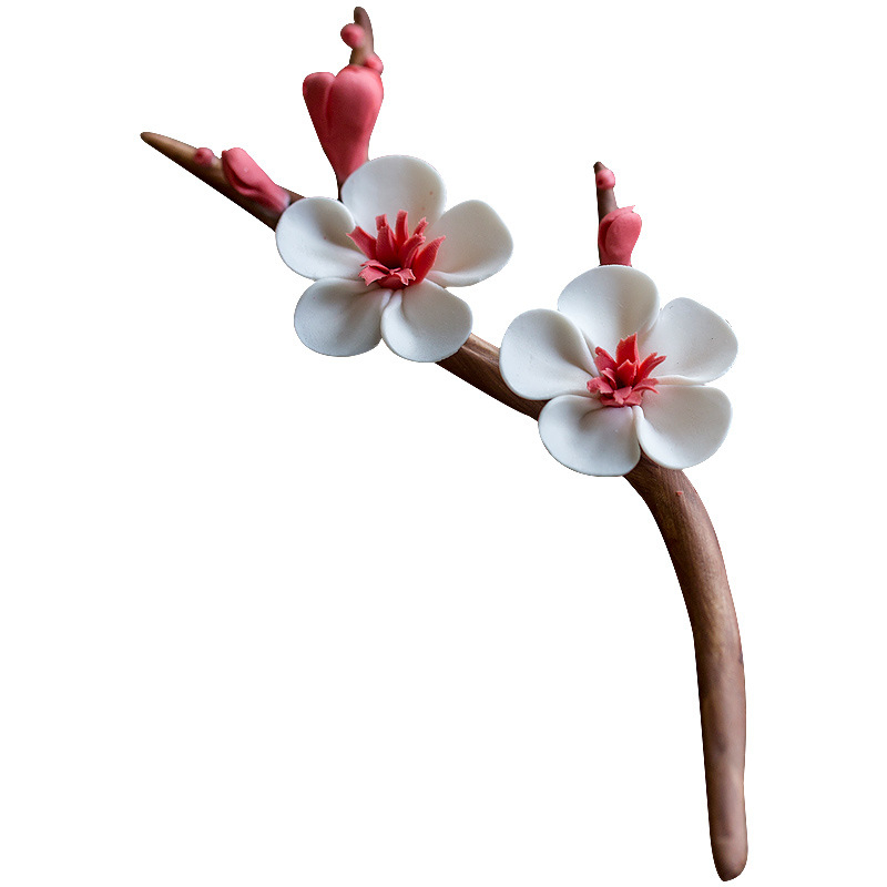 Tea pet ceramic, făcut manual, cu ramură de floare de prune, accesoriu pentru ceremonia ceaiului, clips pentru ceai