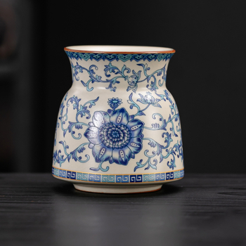 Set de ceai în stil tradițional Ru kiln, ceramică albastru- Alb, ceremonie de ceai, cu șase domni, accesorii: clip pentru ceai și ac pentru ceai