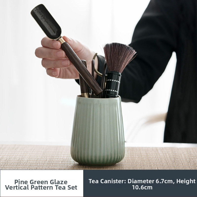 Set de ceai Gongfu din ceramică neagră cu ustensile din lemn – șase piese