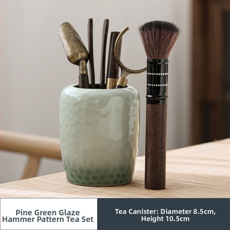 Set de ceai Gongfu din ceramică neagră cu ustensile din lemn – șase piese
