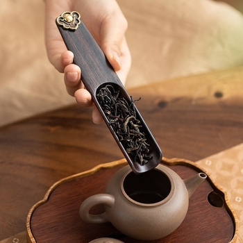 Linguriță de ceai din lemn de abanos cu mâner lung, lingură de ceai, lopățică de ceai și măsură pentru ceremonia Gongfu – accesorii pentru ceai