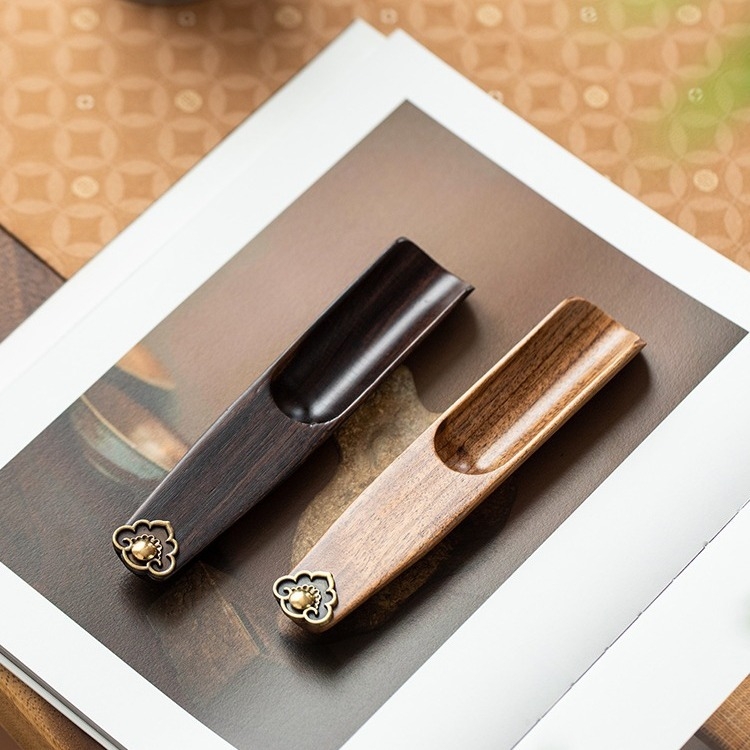 Linguriță de ceai din lemn de abanos cu mâner lung, lingură de ceai, lopățică de ceai și măsură pentru ceremonia Gongfu – accesorii pentru ceai