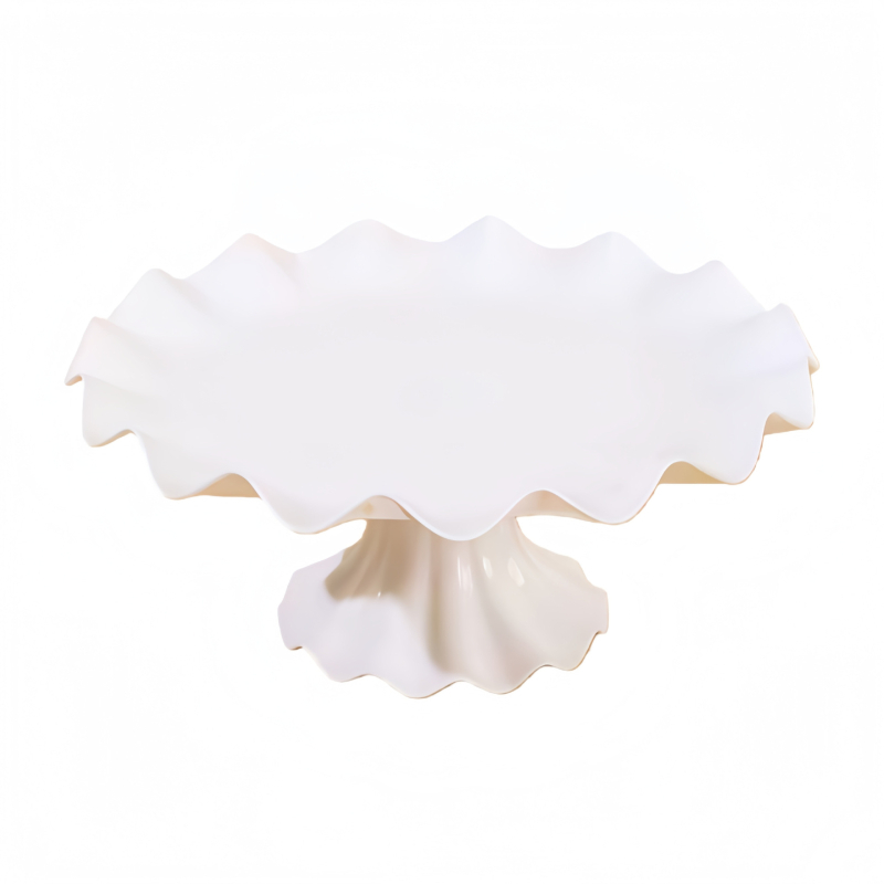 Suport înalt din plastic alb pentru deserturi și farfurii de fructe