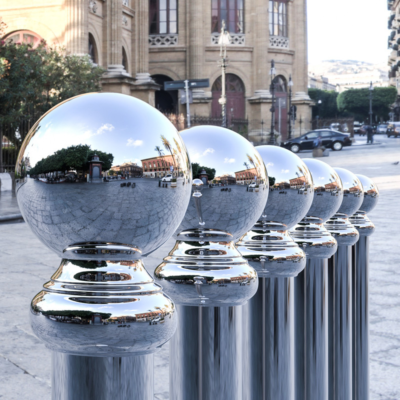 Sferă goală din oțel inoxidabil 304 cu bază pentru balustrade de scări, stâlpi de ușă și garduri