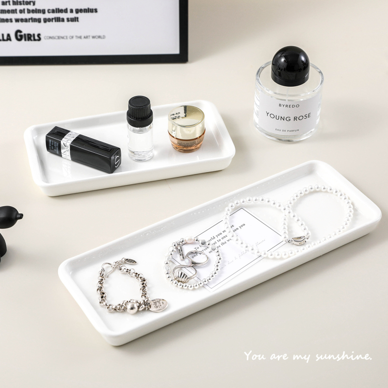 Tavă ceramică dreptunghiulară pentru bijuterii și parfum – organizator de baie