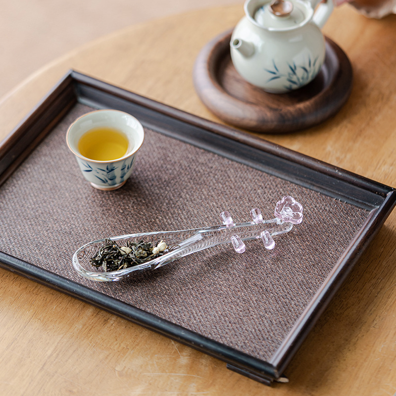 Set din accesorii din sticlă Pipa pentru ceai — linguriță de ceai, lingură de ceai și accesorii pentru ceremonia ceaiului chinez