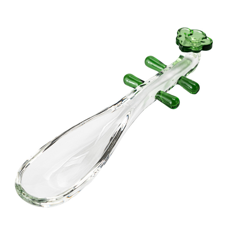 Set din accesorii din sticlă Pipa pentru ceai — linguriță de ceai, lingură de ceai și accesorii pentru ceremonia ceaiului chinez