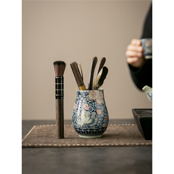 Set ceramic pentru ceremonia ceaiului cu instrumente: cuțit de ceai, clemă, perie și lingură