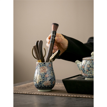 Set ceramic pentru ceremonia ceaiului cu instrumente: cuțit de ceai, clemă, perie și lingură