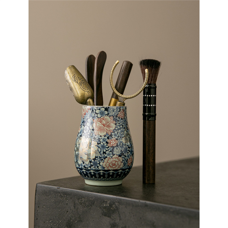 Set ceramic pentru ceremonia ceaiului cu instrumente: cuțit de ceai, clemă, perie și lingură