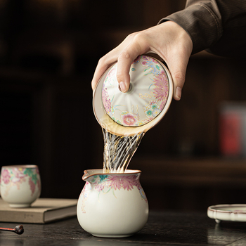 Vas ceramic cu capac, pentru ceremonial Gongfu, bol de ceai cu capac Three-Talent