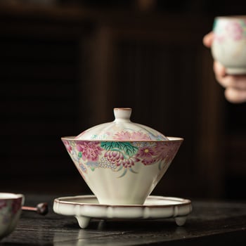 Vas ceramic cu capac, pentru ceremonial Gongfu, bol de ceai cu capac Three-Talent
