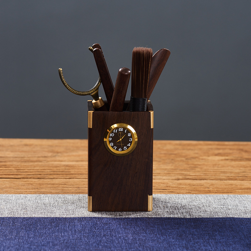 Set ceremonial ceai Six Gentlemen din lemn de abanos – lingură de ceai, clips pentru ceai, cuțit de ceai, furculiță pentru ceașcă și recipient pentru ceai