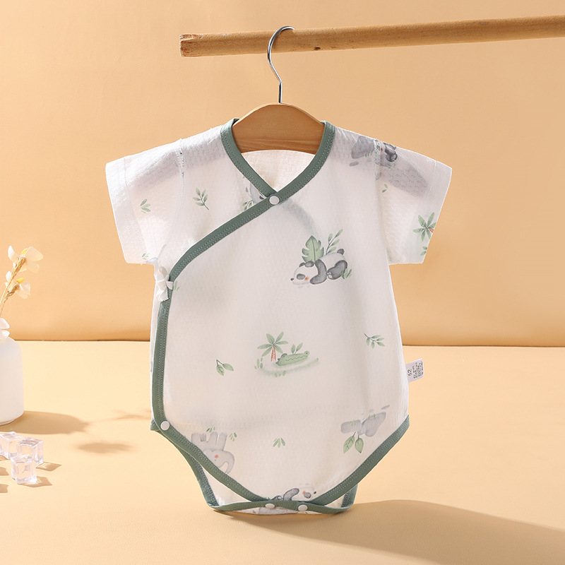 Újszülött pamut rövid ujjú rugdalózó – könnyű nyári ruházat, uniszex