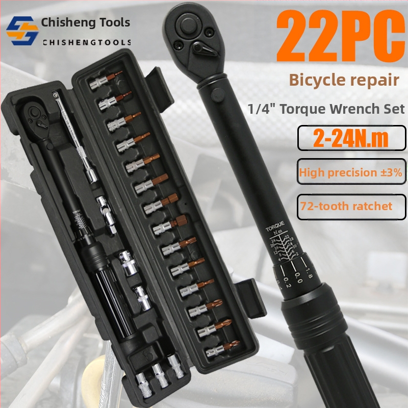 Cheie dinamometrică reglabilă, cuplu presetat 2–24 N·m, cap hexagonal, precizie înaltă pentru întreținerea bicicletelor de drum