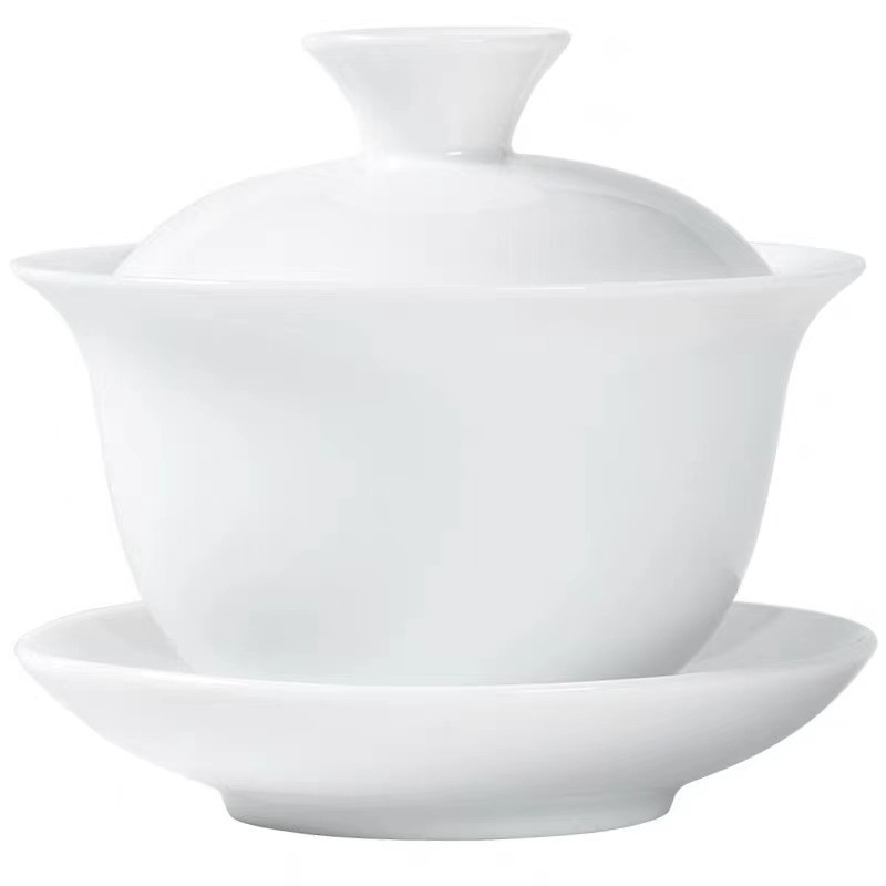 Gaiwan din porțelan alb, mic, pentru maeștrii ceaiului, set din trei piese pentru ceai Kung Fu