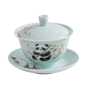 Panda în stil național: set ceramic pentru ceai cu capac, trei piese, design personalizabil, temă de ceai cu flori, cutie cadou