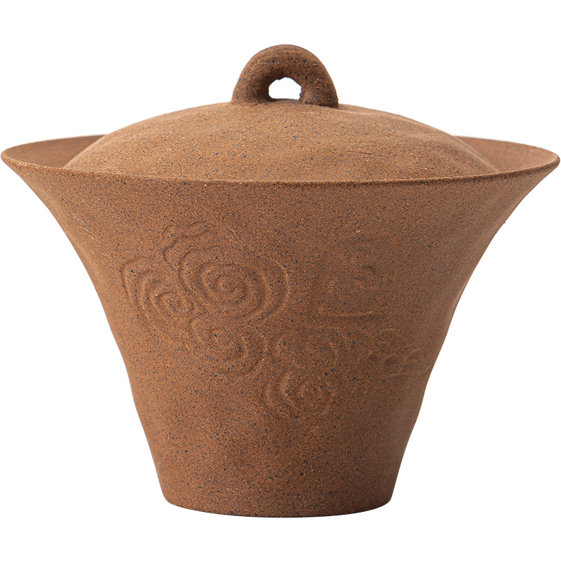 Bol de ceai ceramic cu capac, neglazat, ceramică brută, personalizare logo