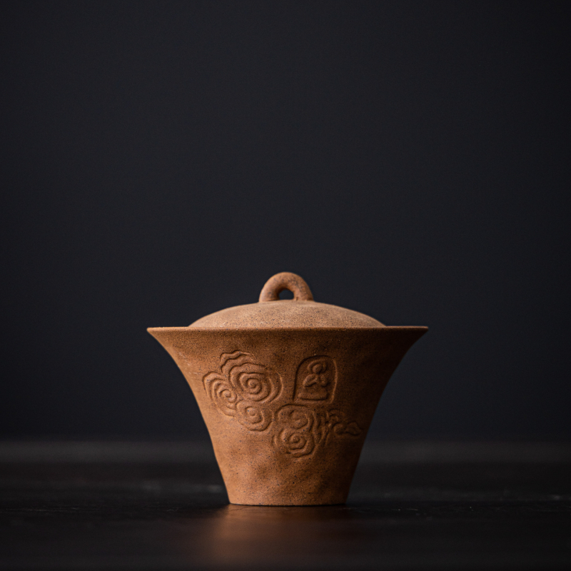 Bol de ceai ceramic cu capac, neglazat, ceramică brută, personalizare logo