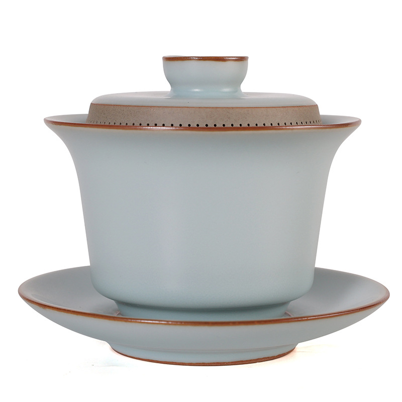 Vas cu capac și filtru propriu, porțelan Ru, debit de apă la 360°, set de ceai ceramic mare, Ceainic Celadon cu mâner