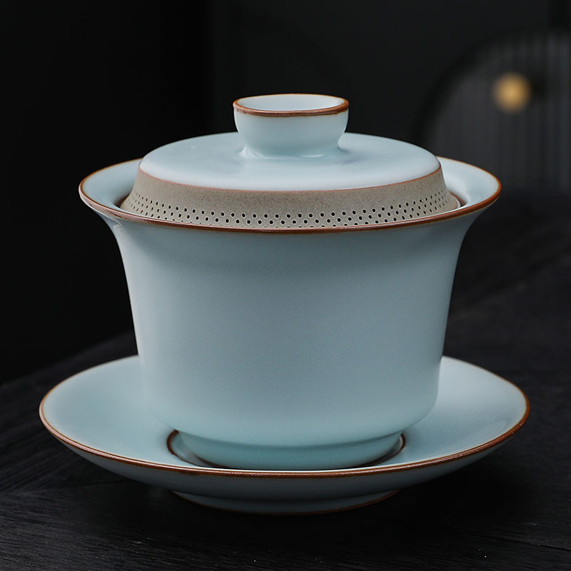 Vas cu capac și filtru propriu, porțelan Ru, debit de apă la 360°, set de ceai ceramic mare, Ceainic Celadon cu mâner