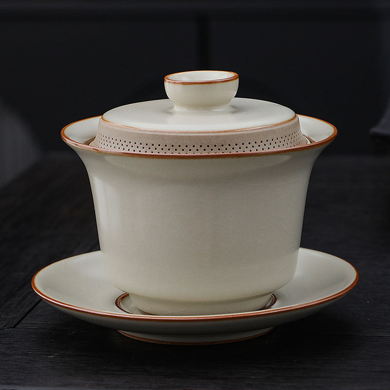 Vas cu capac și filtru propriu, porțelan Ru, debit de apă la 360°, set de ceai ceramic mare, Ceainic Celadon cu mâner