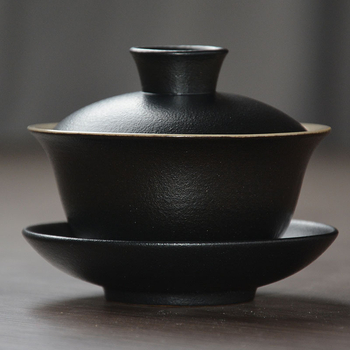Vas de ceai ceramic negru cu capac, mic, 85 ml, pentru ceremonia Kung Fu a ceaiului
