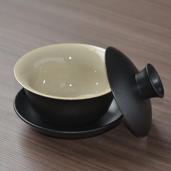 Vas de ceai ceramic negru cu capac, mic, 85 ml, pentru ceremonia Kung Fu a ceaiului