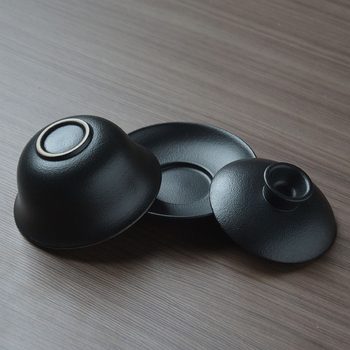 Vas de ceai ceramic negru cu capac, mic, 85 ml, pentru ceremonia Kung Fu a ceaiului