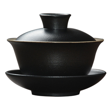 Vas de ceai ceramic negru cu capac, mic, 85 ml, pentru ceremonia Kung Fu a ceaiului