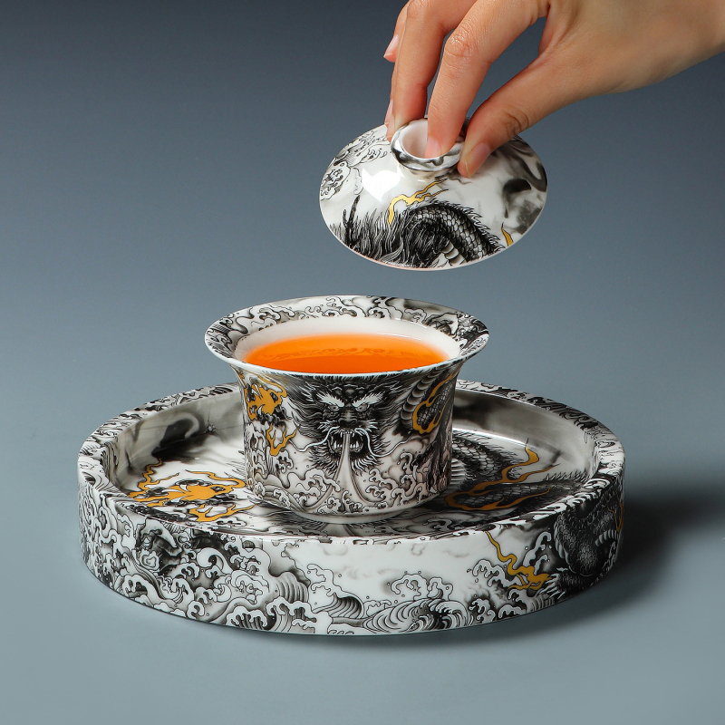 Molong Sancai gaiwan pentru uz casnic, set de ceai kung fu cu infuzor rotativ, logo personalizabil