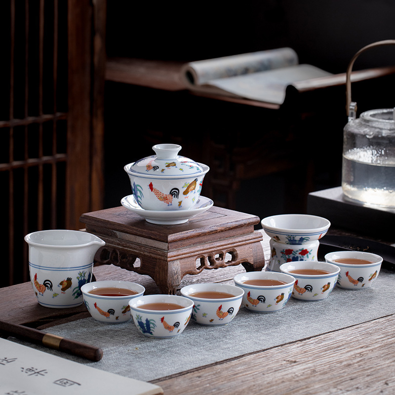 Set de ceai Jingdezhen din porțelan alb de înaltă calitate, cu cești și ceainic cu capac — set ceramic Gongfu, cutie cadou, logo personalizabil