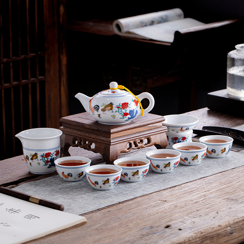 Set de ceai Jingdezhen din porțelan alb de înaltă calitate, cu cești și ceainic cu capac — set ceramic Gongfu, cutie cadou, logo personalizabil