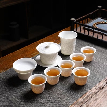 Set de ceai Gongfu din ceramică – portabil, multifuncțional pentru călătorii și birou, în cutie cadou
