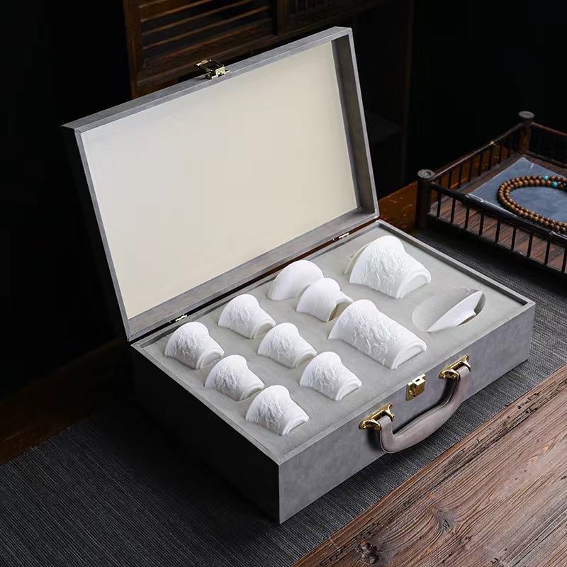 Set de ceai Gongfu din ceramică – portabil, multifuncțional pentru călătorii și birou, în cutie cadou