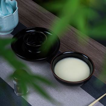 Bol de ceai cu farfurie, în stil Jianzan, glazură neagră, diametrul 12,5 cm, pentru matcha