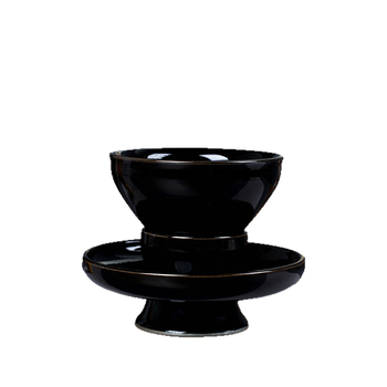 Bol de ceai cu farfurie, în stil Jianzan, glazură neagră, diametrul 12,5 cm, pentru matcha