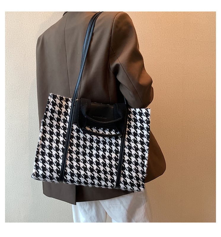 Ženska tote torba s uzorkom houndstooth, s jednim ramenim remenom, 2026 nova kolekcija, velika kapaciteta za svakodnevnu upotrebu