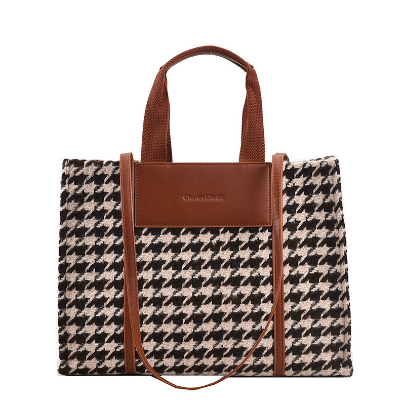 Ženska tote torba s uzorkom houndstooth, s jednim ramenim remenom, 2026 nova kolekcija, velika kapaciteta za svakodnevnu upotrebu