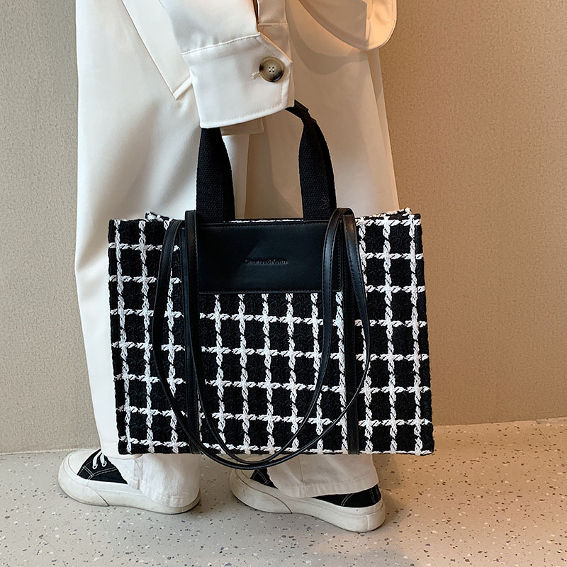 Ženska tote torba s uzorkom houndstooth, s jednim ramenim remenom, 2026 nova kolekcija, velika kapaciteta za svakodnevnu upotrebu