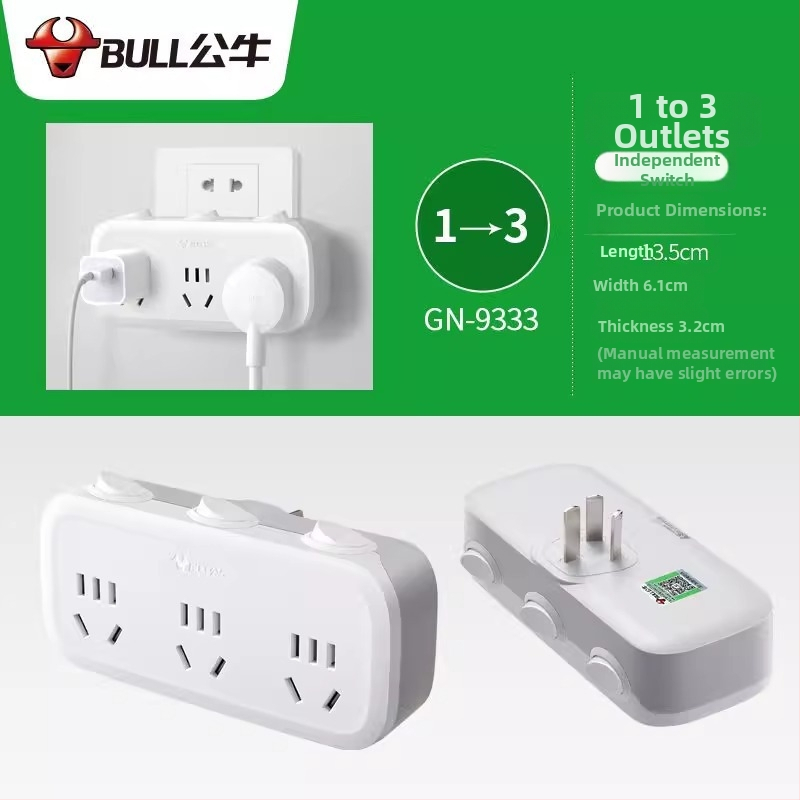 Bull značka viacportový zásuvkový adaptér s USB portmi, adaptér na dva alebo tri kolíky, model 9333 bezdrôtový