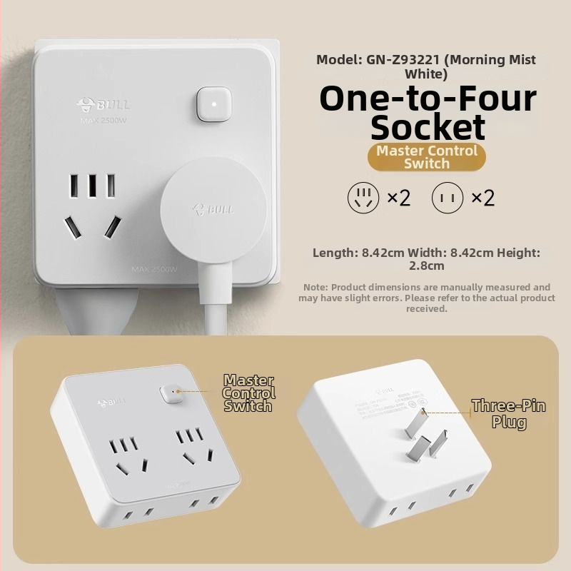 Bull značka viacportový zásuvkový adaptér s USB portmi, adaptér na dva alebo tri kolíky, model 9333 bezdrôtový
