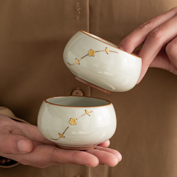 Ceașcă de ceai Huang Ru kiln – stil chinezesc, set premium Kung Fu pentru ceai, ceșcă de ceai din porțelan, ceșcă de degustare, ceramică cu glazură crackle