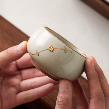 Ceașcă de ceai Huang Ru kiln – stil chinezesc, set premium Kung Fu pentru ceai, ceșcă de ceai din porțelan, ceșcă de degustare, ceramică cu glazură crackle